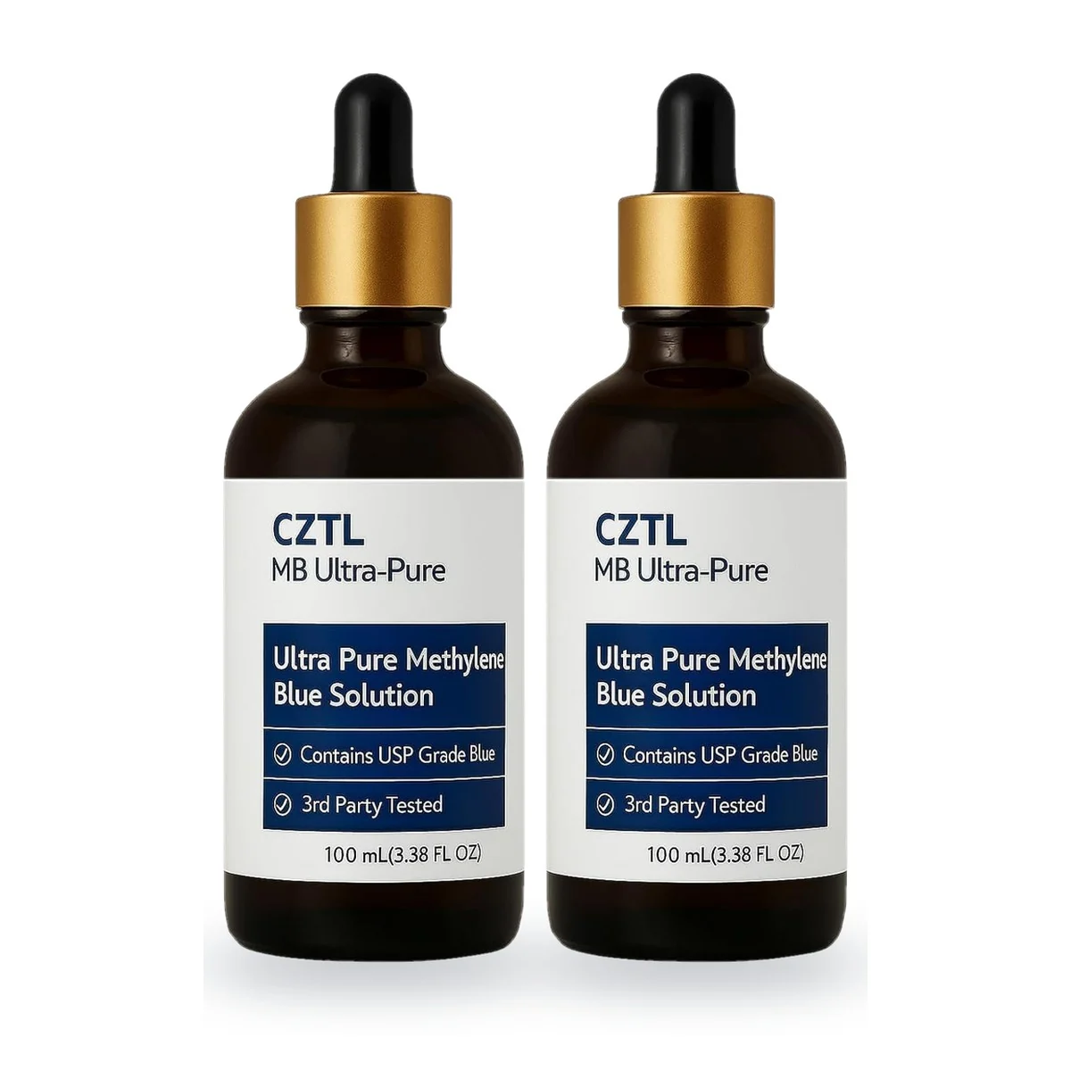 CZTL Ultra Pure Methylene Blue Solution 0.1% w/v, 2 x 100 ml amber dropper bottles